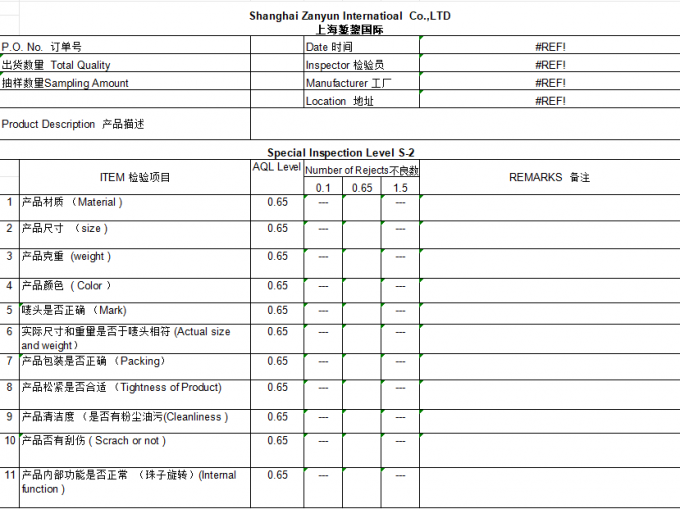 Shanghai Zanyun International Trade Co., Ltd. quality control 0